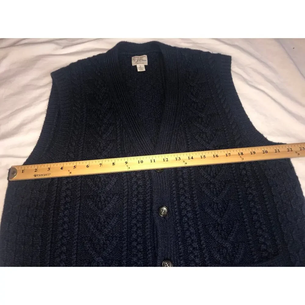 Jcrew Sweater Vest Mens Size L Blue Cable Knit Merino Wool Fisherman Preppy